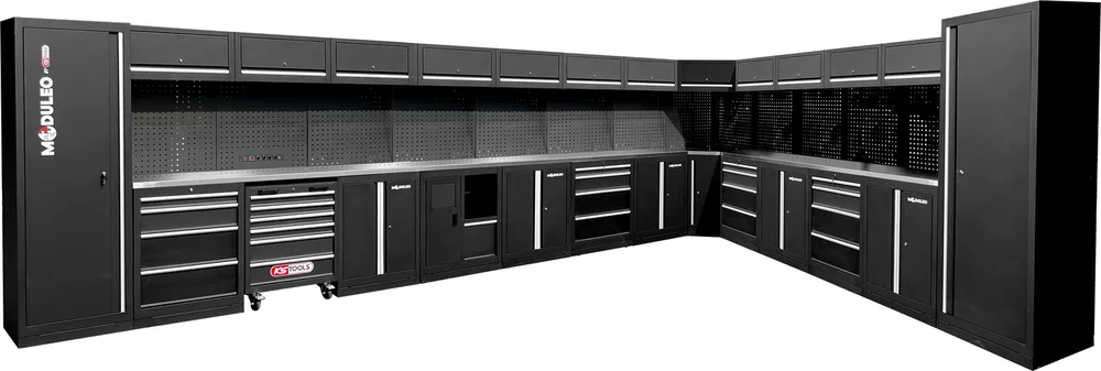 MODULEO Dielenský skriňový systém, tvar L, 6120 x 4080 mm KS Tools 866.6305
