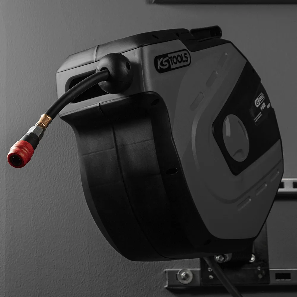 Navíjací bubon na vzduch a vodu 3/8'' s hadicou Ø10 mm, prípojka 1/4'' – 15 m, sivý KS Tools 515.3470