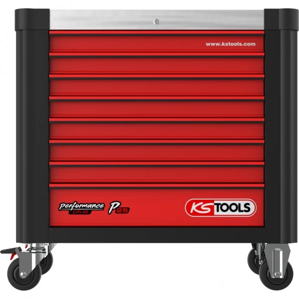 PERFORMANCEplus P25 čierno-červený dielenský vozík so 8 zásuvkami KS Tools 873.3008