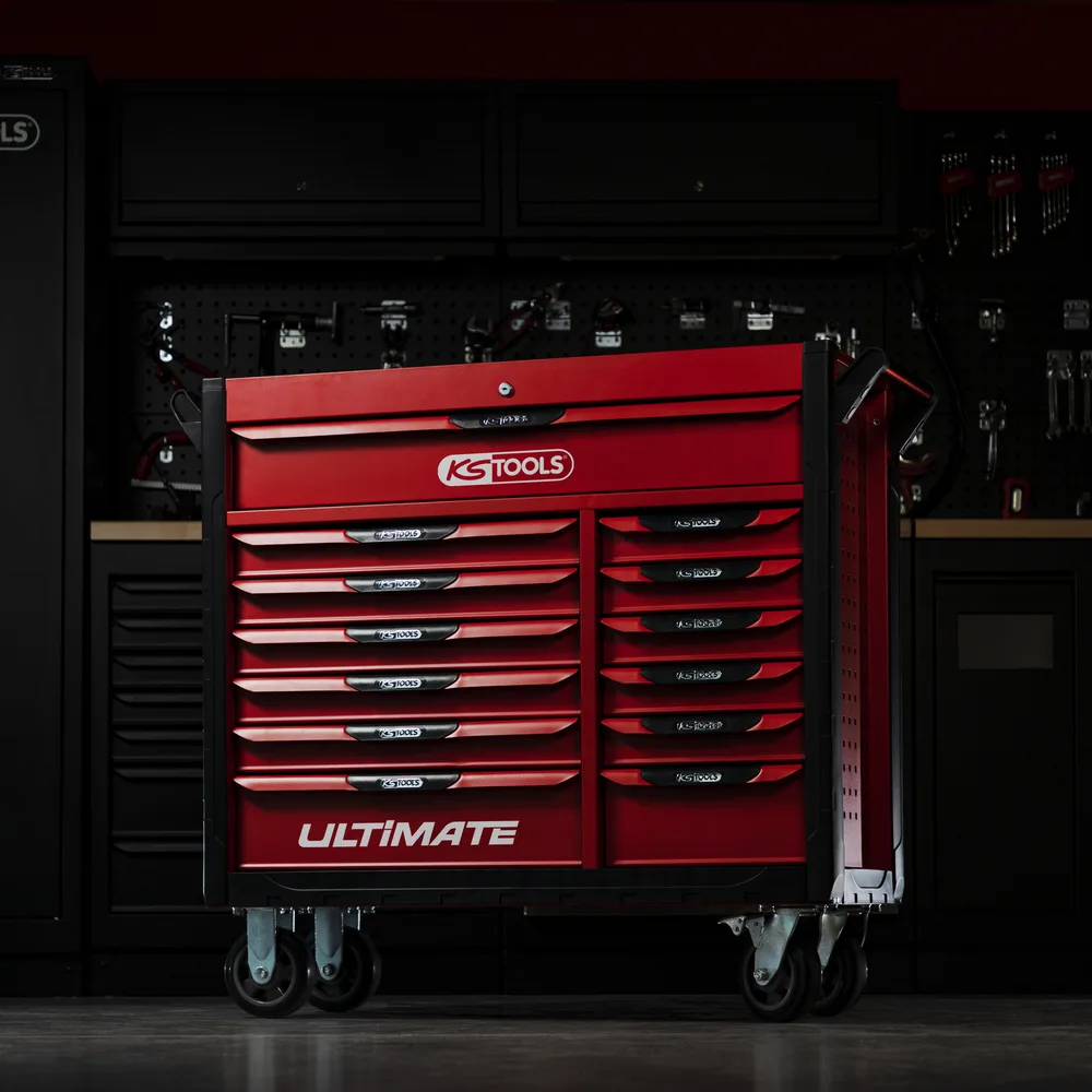 Prázdny dielenský vozík ULTIMATE, červený, 13 zásuviek KS Tools 809.0013