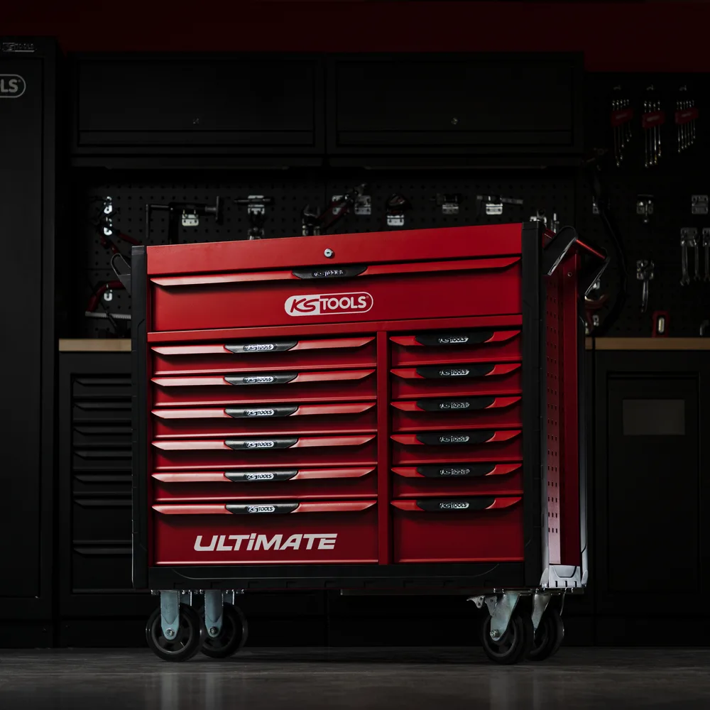 Prázdny dielenský vozík ULTIMATE, červený, 13 zásuviek KS Tools 809.0013