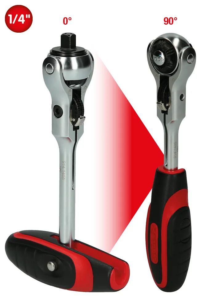 Račňový kľúč MODIFIX 1/4" s otočnou hlavou a T-rukoväťou, 72 zubov KS Tools 914.1405-E