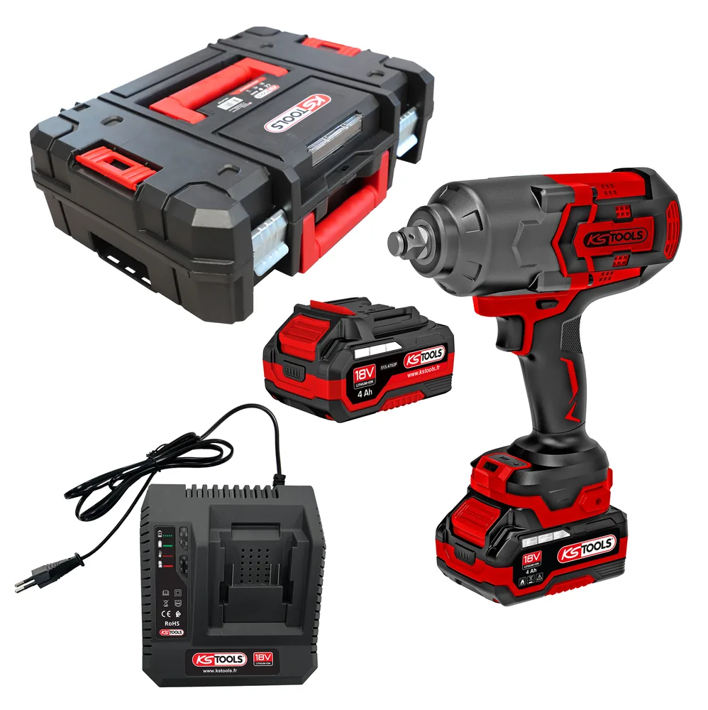 Sada 1/2'' 18 V rázového skrutkovača, 1600 Nm, 2 akumulátory a nabíjačka KS Tools 515.4715F