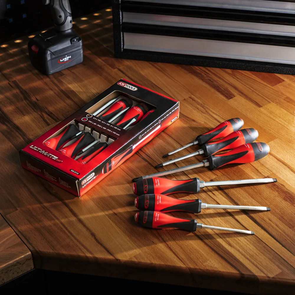 Sada 6 skrutkovačov ULTIMATEmax s priechodnou čepeľou, 5,5 až 8 mm – PH1 až PH3 KS Tools 922.6110