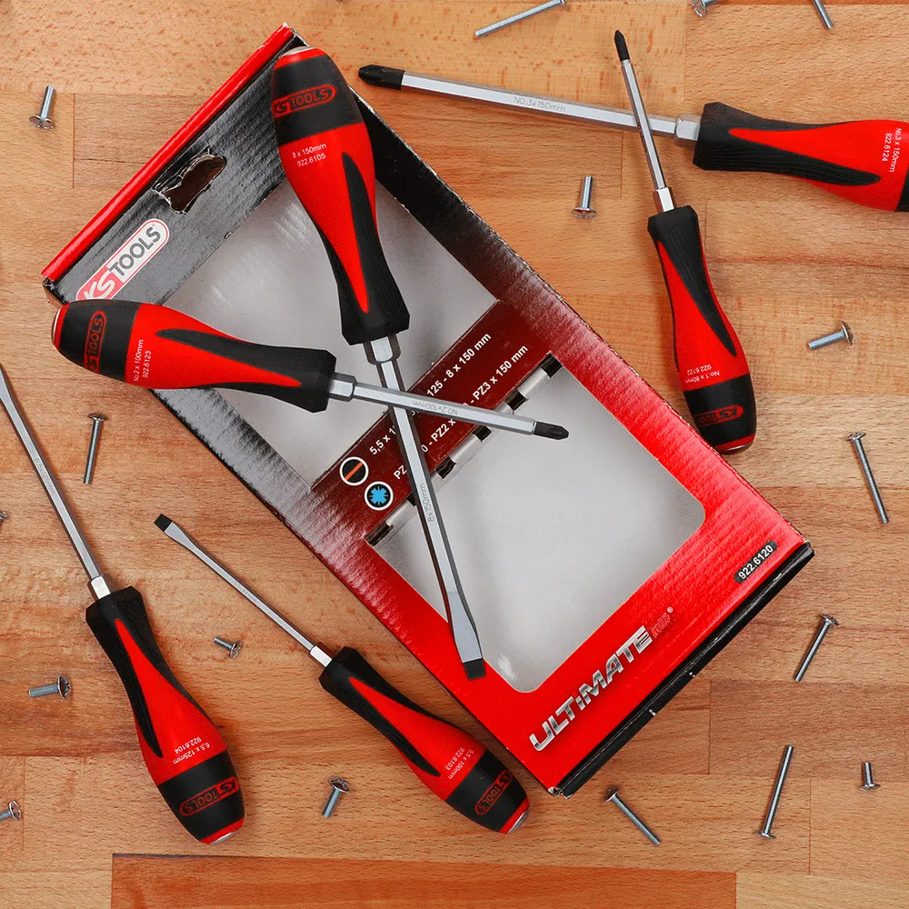 Sada 6 skrutkovačov ULTIMATEmax s priechodnou čepeľou, 5,5 až 8 mm – PZ1 až PZ3 KS Tools 922.6120