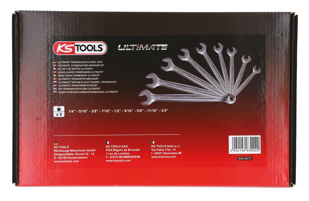 Sada 9 kombinovaných kľúčov v palcových rozmeroch, 1/4'' až 11/16'' KS Tools 922.0073