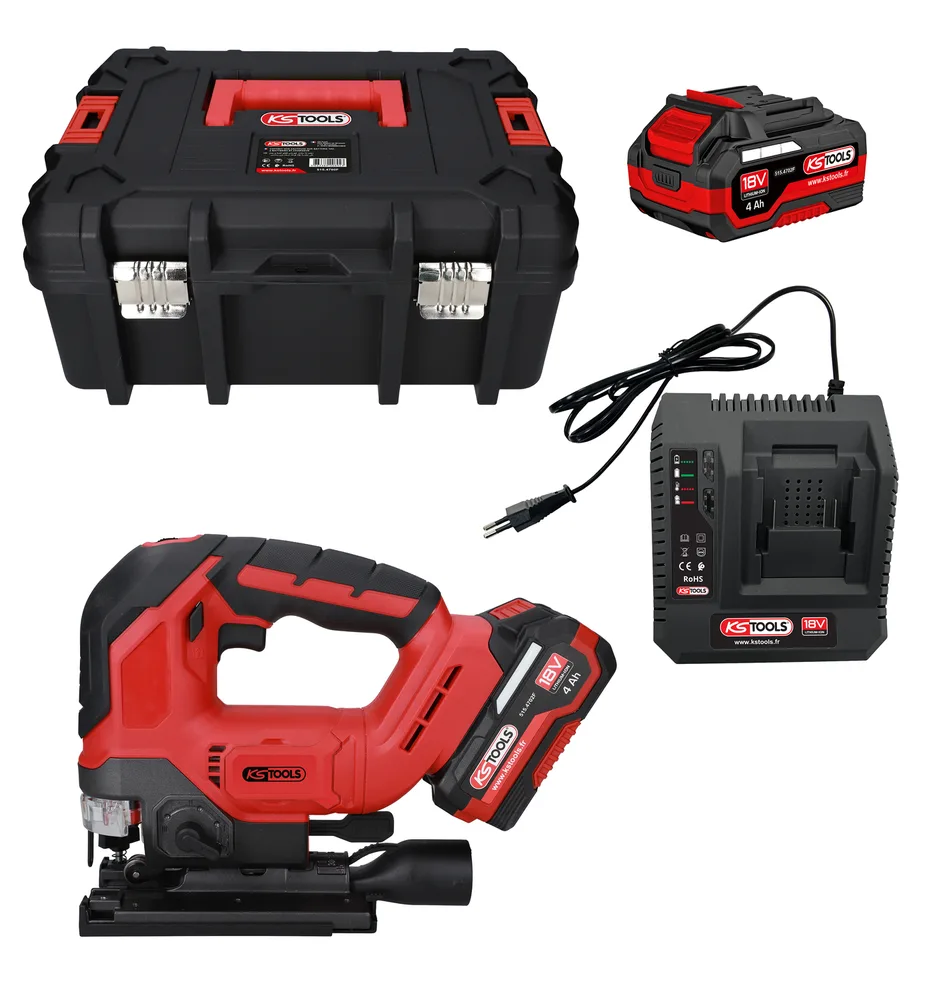 Sada akumulátorovej priamočarej píly 18 V, 2 akumulátory a nabíjačka KS Tools 515.4780F