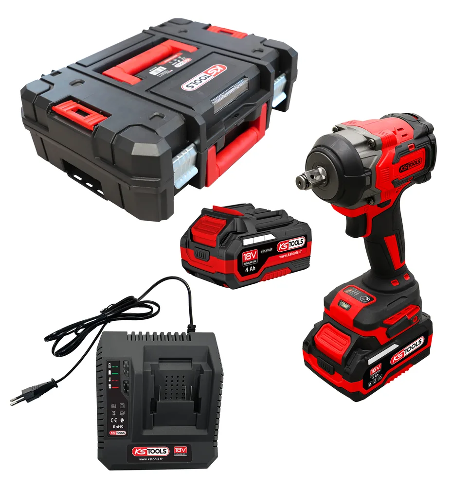 Sada mini rázového kľúča 1/2'' 18 V, 850 Nm, 2 akumulátory a nabíjačka KS Tools 515.4710F