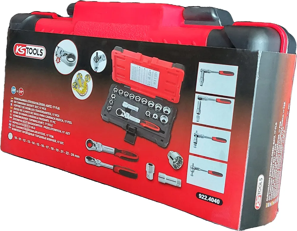 Sada priechodných nástrčných hlavíc TRIPLEplus® 3/8'' – 1/2'' – 10 až 24 mm KS Tools 922.4040