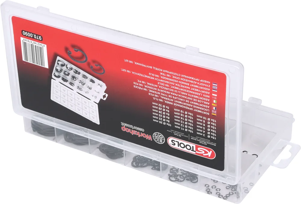 Sortiment rozperných krúžkov, vnút. Ø 3-32mm, 180-dielny KS Tools 970.0090