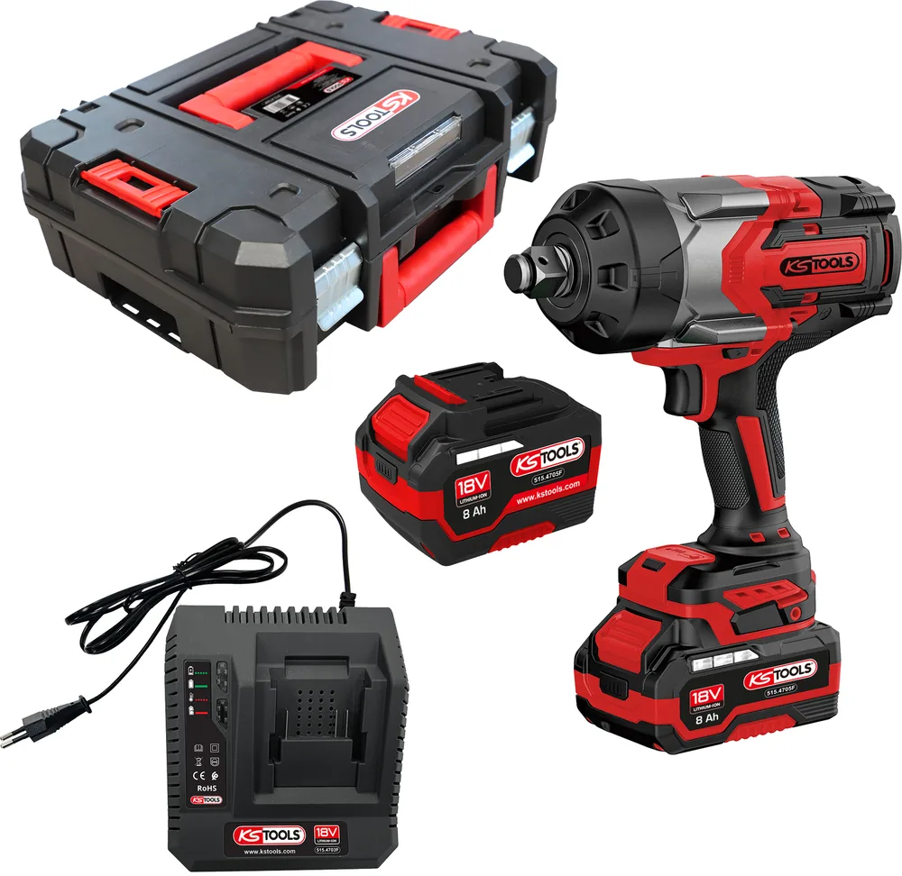 Súprava 18 V rázového skrutkovača 3/4'', 2300 Nm, 2 akumulátory a nabíjačka KS Tools 515.4720F