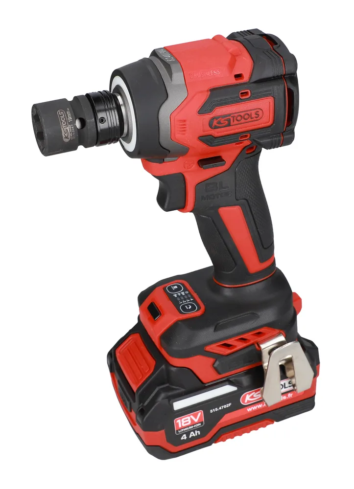Súprava akumulátorového rázového uťahováka 1/2" 18 V, 230 Nm, s 2 akumulátormi a nabíjačkou KS Tools 515.4745F