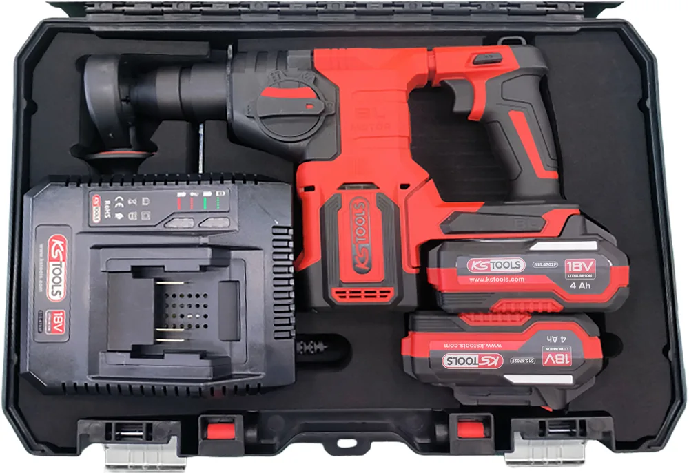 Súprava akumulátorového vŕtacieho kladiva SDS 18 V, 900 W, s 2 akumulátormi a nabíjačkou KS Tools 515.4750F