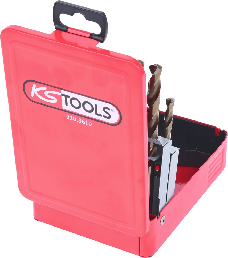 Súprava HSS-G Co 5 špirálových vrtákov, kazeta z oceľového plechu, 19 ks, 1-10mm KS Tools 330.3610