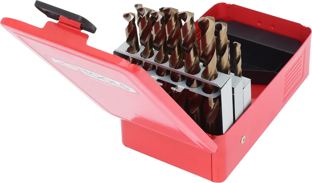 Súprava HSS-G Co 5 špirálových vrtákov, kazeta z oceľového plechu, 25 ks, 1-13mm KS Tools 330.3613