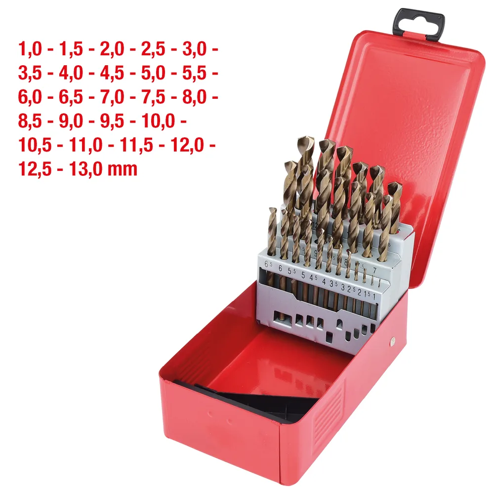 Súprava HSS-G Co 5 špirálových vrtákov, kazeta z oceľového plechu, 25 ks, 1-13mm KS Tools 330.3613