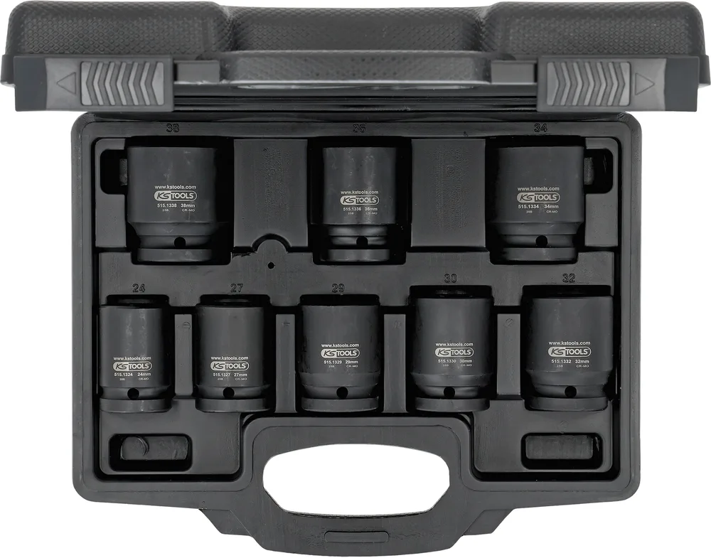 Súprava krátkych šesťhranných rázových hlavíc 3/4" 24–38 mm, 8-dielna KS Tools 515.0210