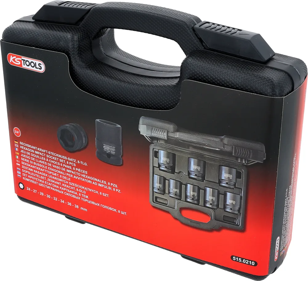 Súprava krátkych šesťhranných rázových hlavíc 3/4" 24–38 mm, 8-dielna KS Tools 515.0210