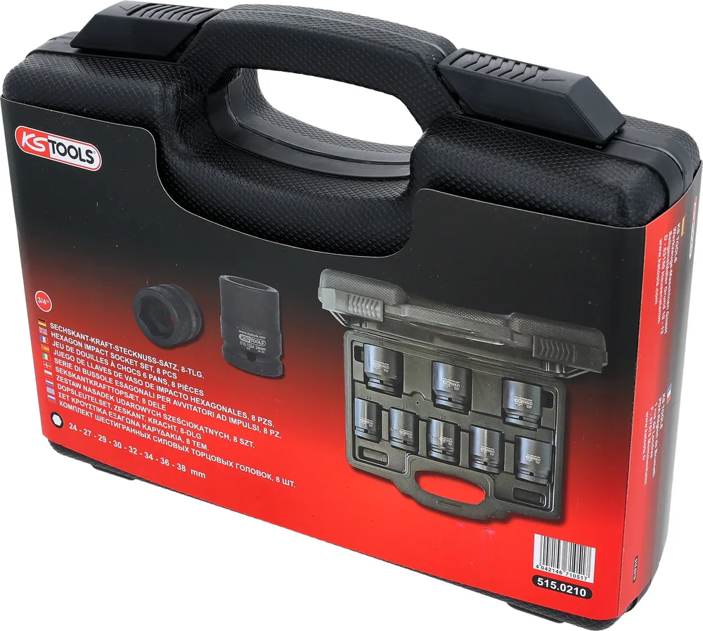 Súprava krátkych šesťhranných rázových hlavíc 3/4" 24–38 mm, 8-dielna KS Tools 515.0210
