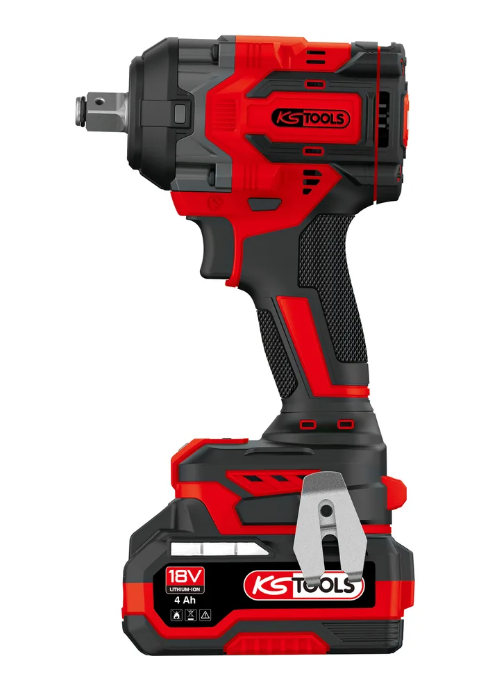 Súprava mini akumulátorového rázového uťahováka 1/2" 18 V, 850 Nm, s 2 akumulátormi a nabíjačkou KS Tools 515.4710F