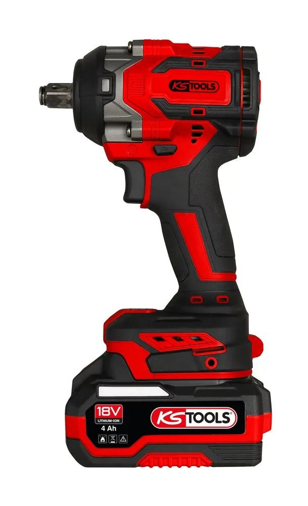 Súprava mini akumulátorového rázového uťahováka 1/2" 18 V, 850 Nm, s 2 akumulátormi a nabíjačkou KS Tools 515.4710F