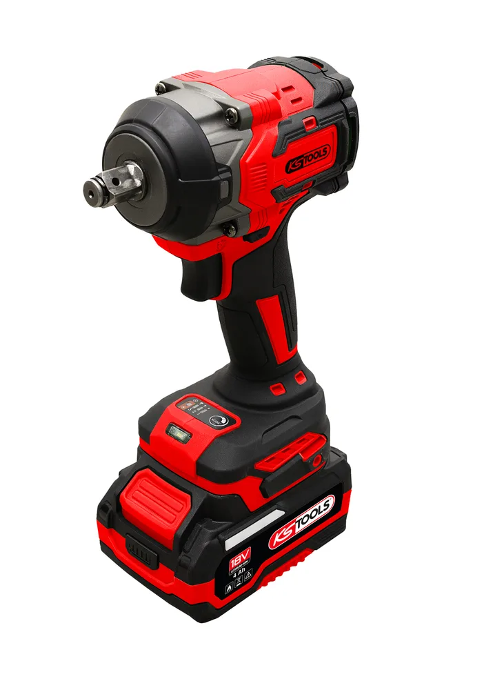 Súprava mini akumulátorového rázového uťahováka 1/2" 18 V, 850 Nm, s 2 akumulátormi a nabíjačkou KS Tools 515.4710F