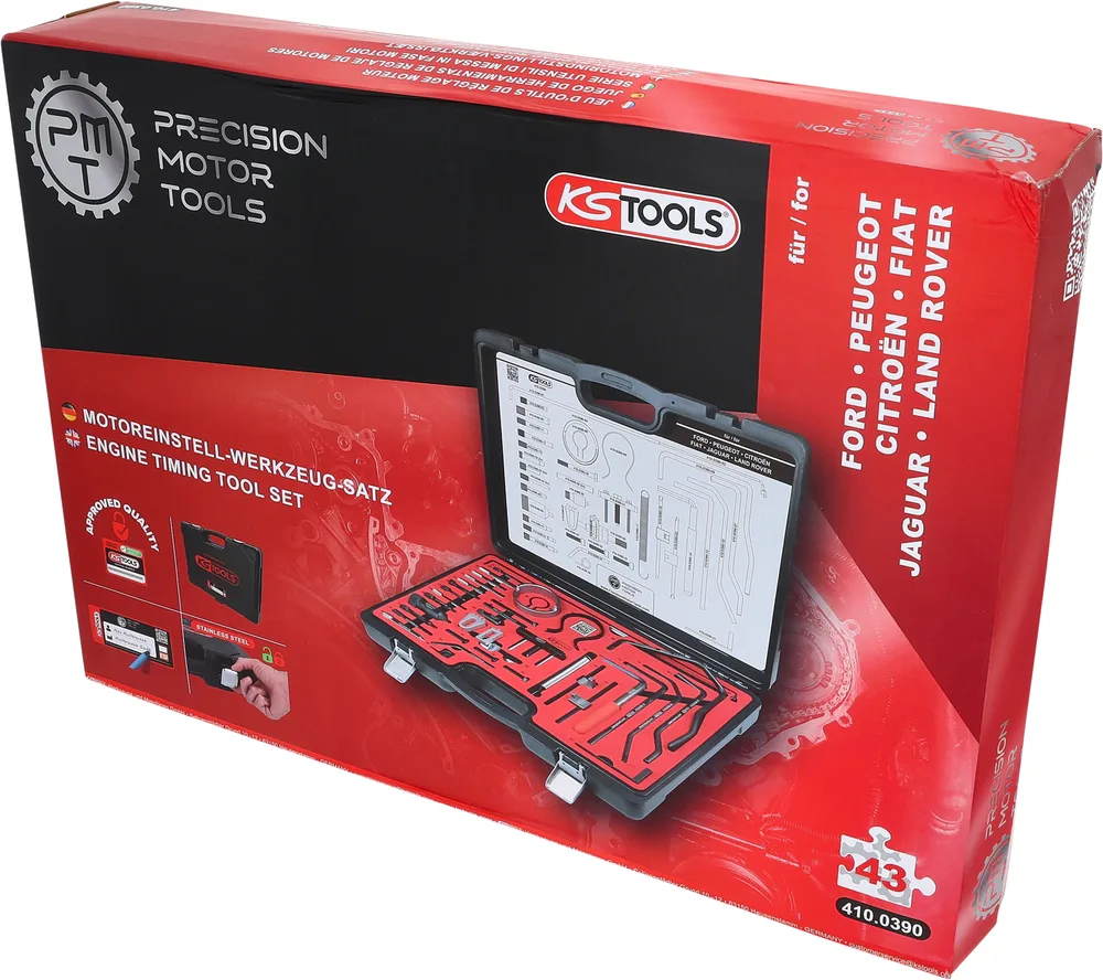 Súprava na aretáciu rozvodov pre Citroën, Ford, Peugeot, Fiat a Jaguar, 43-dielna KS Tools 410.0390