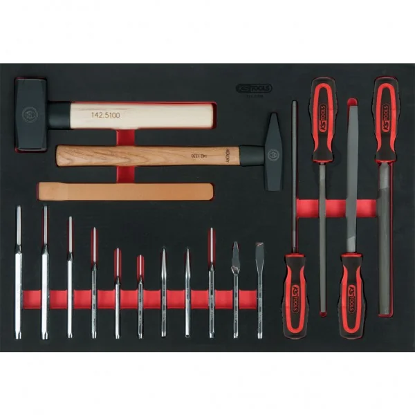 Súprava pilníkov, sekáčov a kladív, 18-dielna, v 1/1 penovej vložke KS Tools 711.1018