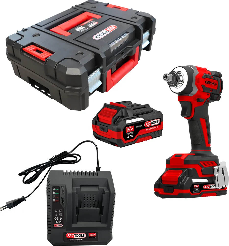 Súprava s rázovým skrutkovačom s 1/2'' nábojom, 18 V, 230 Nm, 2 batérie a nabíjačka KS Tools 515.4745F