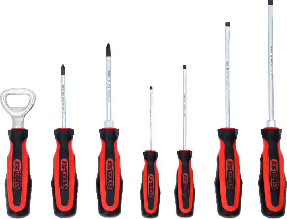 Súprava skrutkovačov ERGOTORQUEplus vrátane otvárača na fľaše, 7-dielna, drážka, PH KS Tools 159.0015