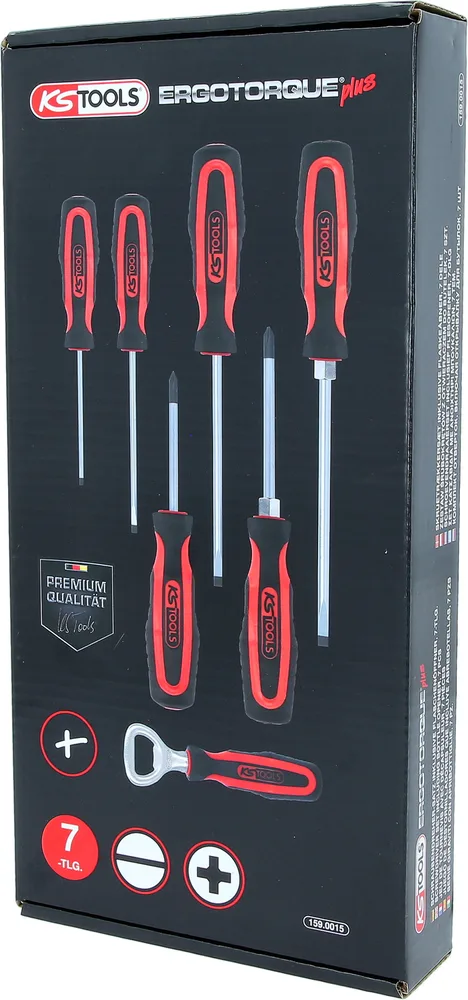 Súprava skrutkovačov ERGOTORQUEplus vrátane otvárača na fľaše, 7-dielna, drážka, PH KS Tools 159.0015
