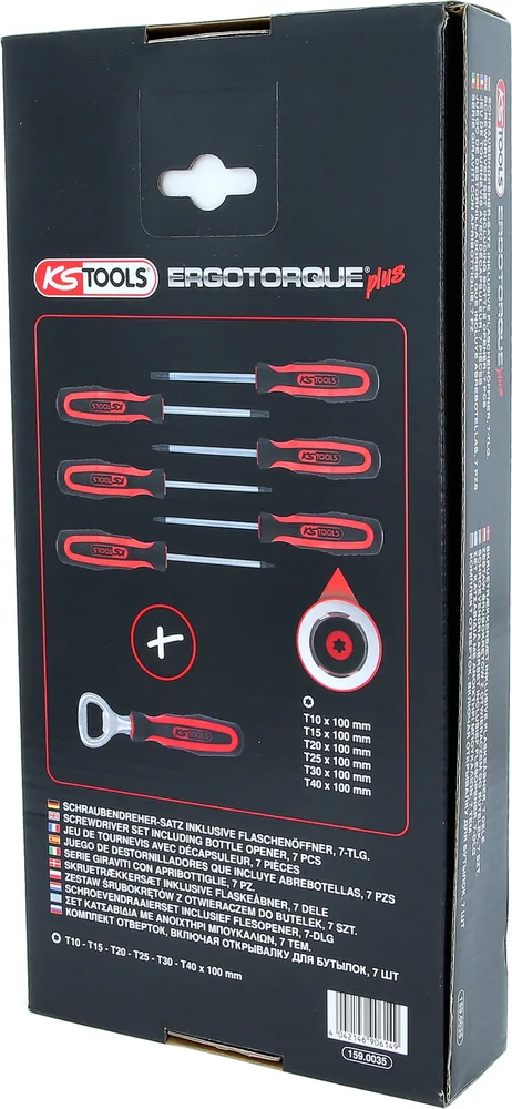 Súprava skrutkovačov ERGOTORQUEplus vrátane otvárača na fľaše, 7-dielna, Torx KS Tools 159.0035