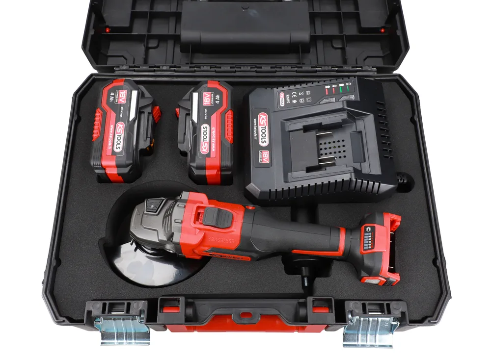 Súprava uhlovej brúsky 18 V, 2 akumulátory a nabíjačka KS Tools 515.4735F