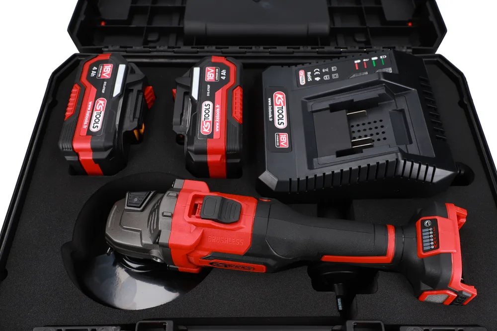 Súprava uhlovej brúsky 18 V, 2 akumulátory a nabíjačka KS Tools 515.4735F