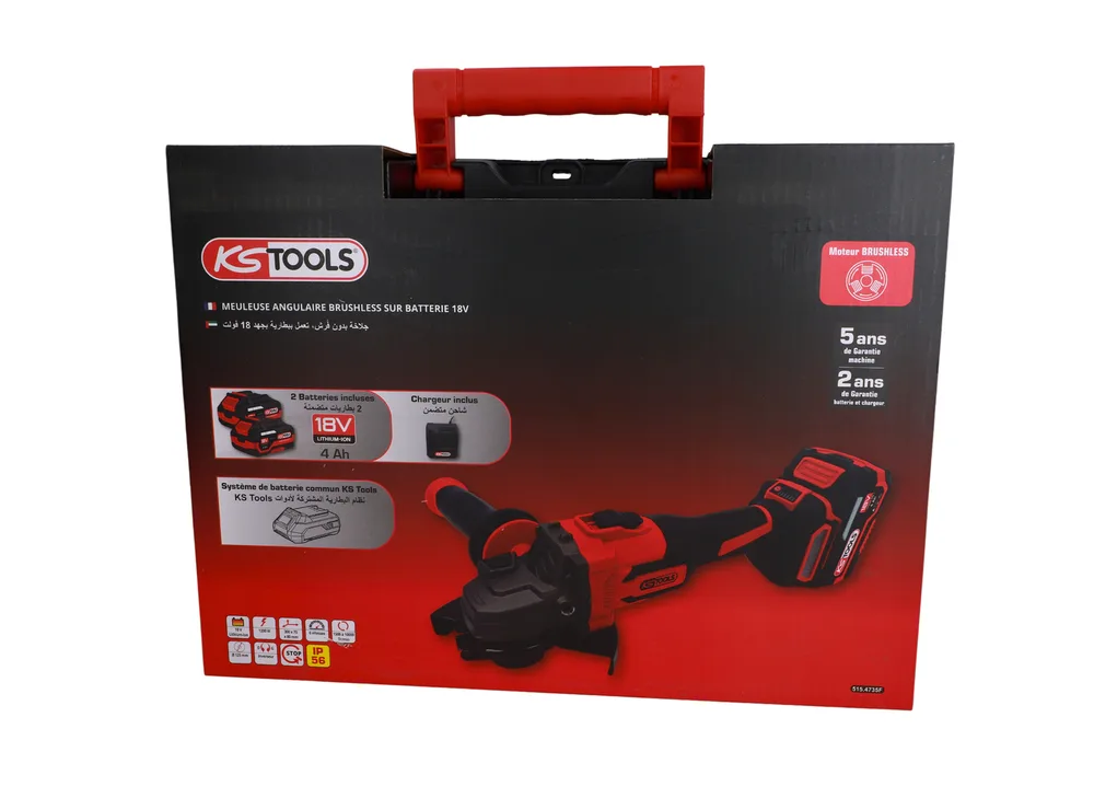 Súprava uhlovej brúsky 18 V, 2 akumulátory a nabíjačka KS Tools 515.4735F