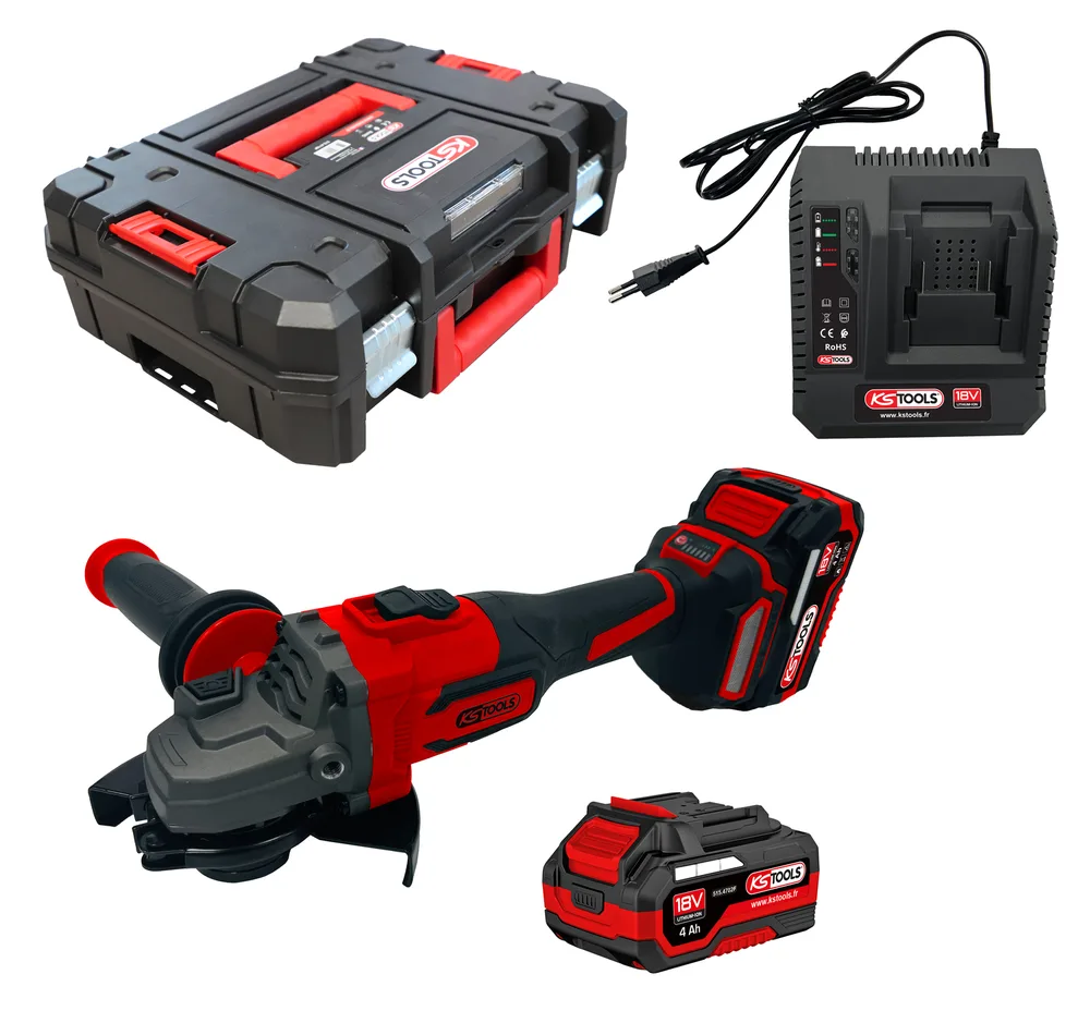 Súprava uhlovej brúsky 18 V, 2 akumulátory a nabíjačka KS Tools 515.4735F