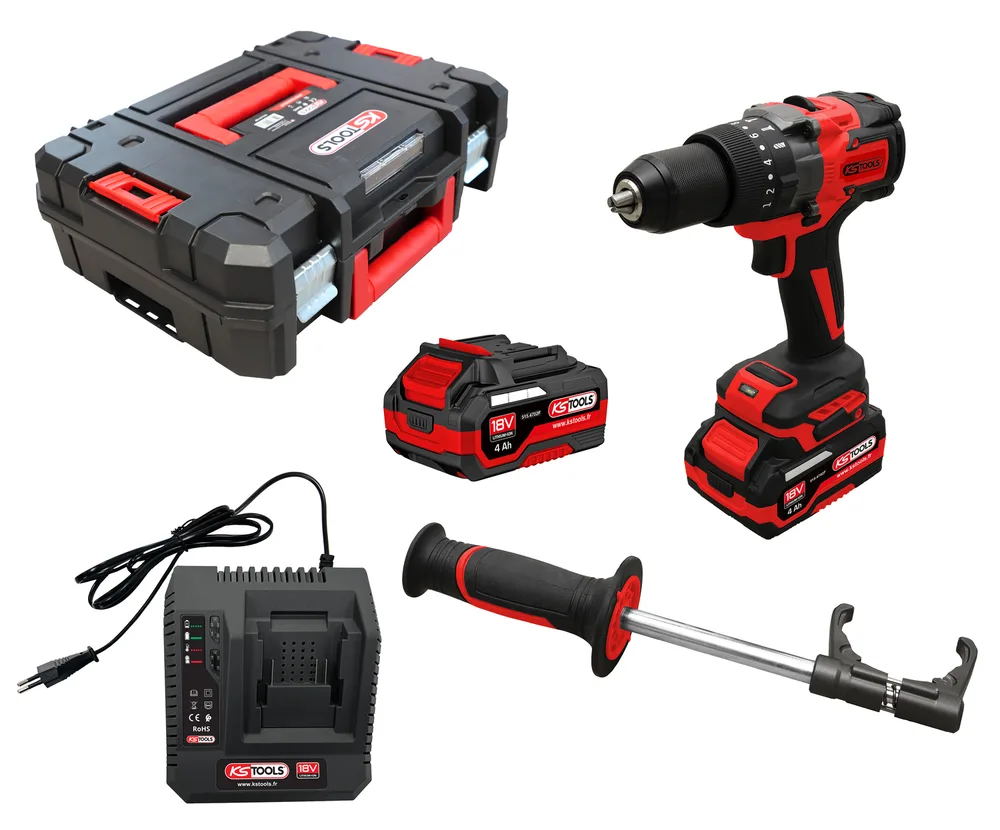 Súprava vŕtačky a skrutkovača 18 V, 2 akumulátory a nabíjačka KS Tools 515.4730F