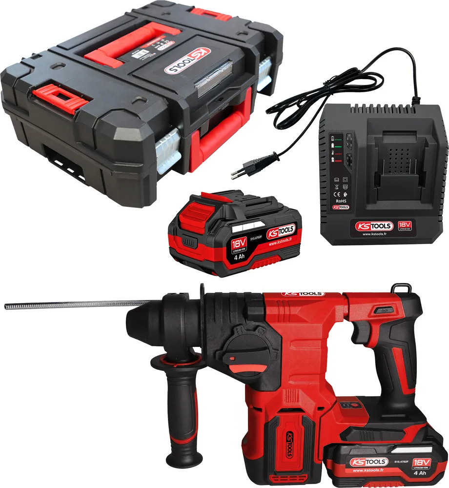 Súprava vŕtačky SDS 18 V, 900 W, 2 akumulátory a nabíjačka KS Tools 515.4750F