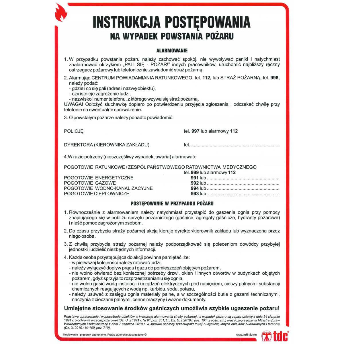 Požiarny pokyn – postup pri vzniku požiaru – DB003DNCN